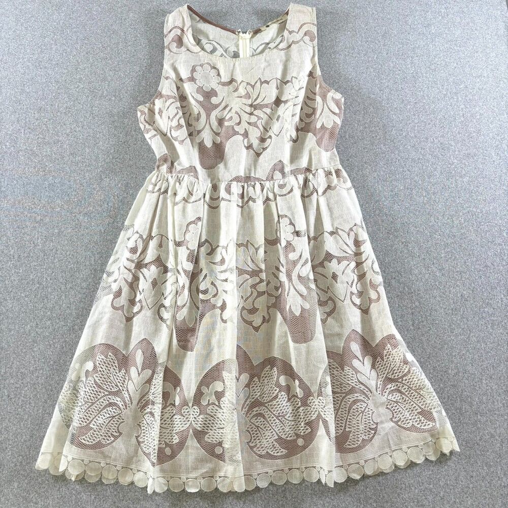 The Impeccable Pig Dress Women's Cream Floral Lace Overlay Sleeveless Fit Flare